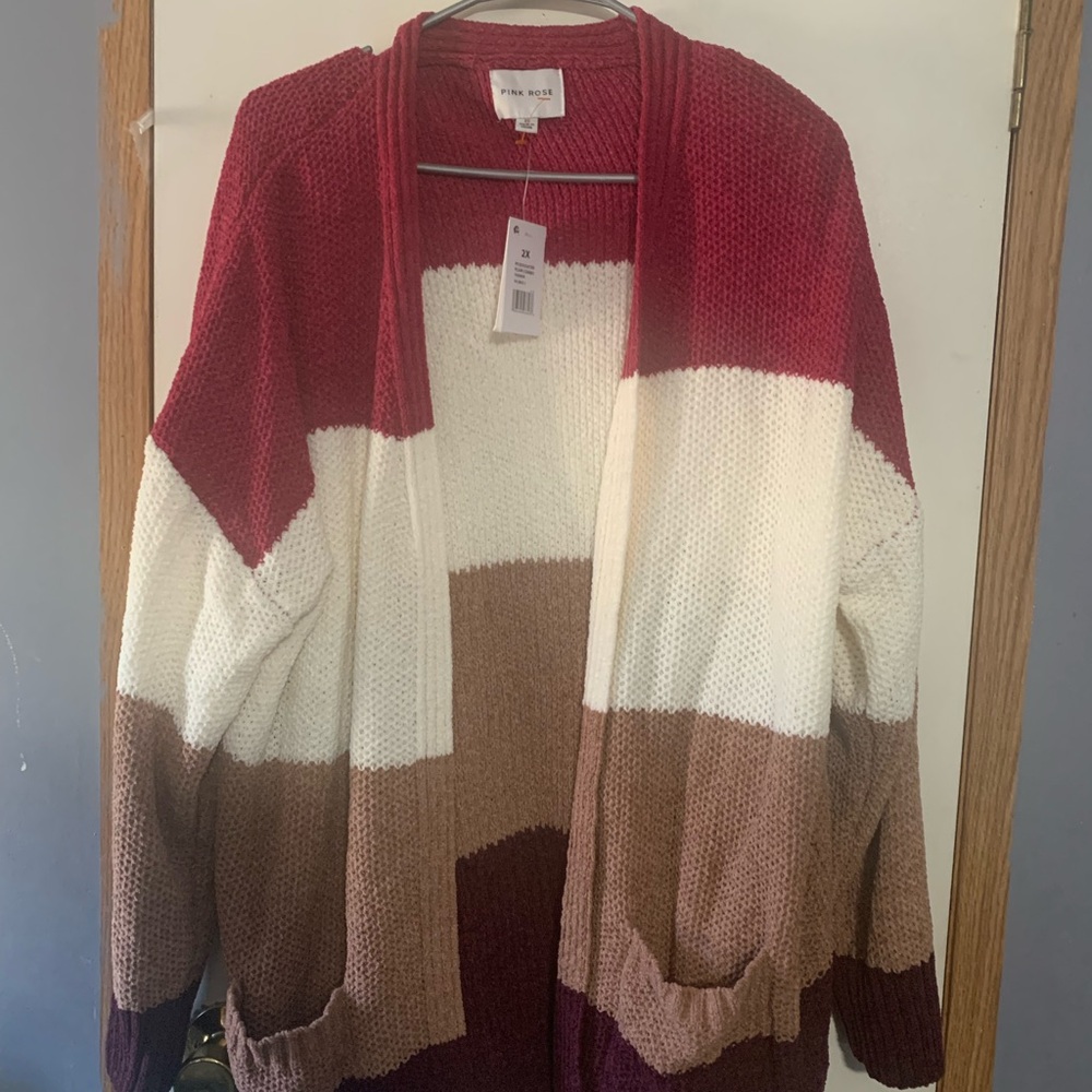 Pink Rose Multicolor Open Front Cardigan